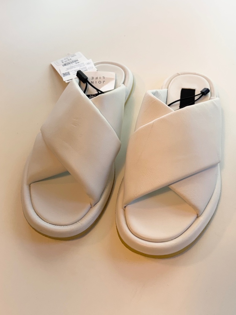 NWT Zara White Genuine Leather Crossover Slide Sandals - Picture 2 of 5